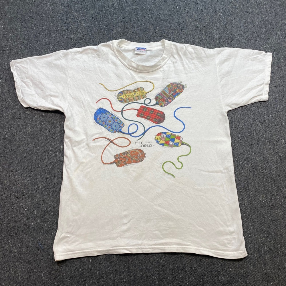 Discovery Channel Mice of the World TShirt Sz L Mens White Y2K Diana Dee Tyler